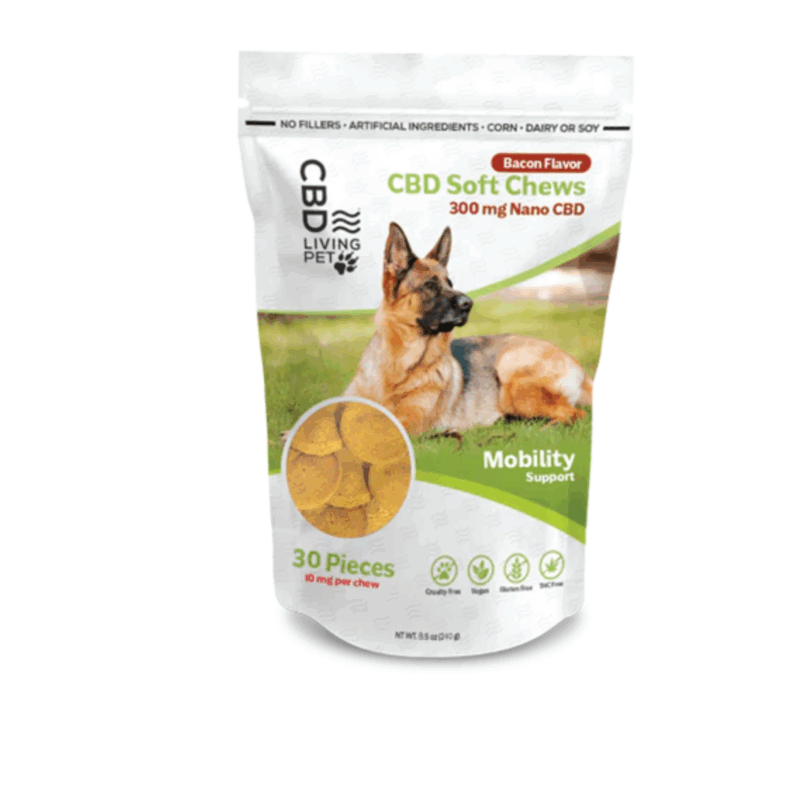 CBD Living Pet Soft Chews Mobility Bacon Flavored Dog Treats Nano CBD (300mg)